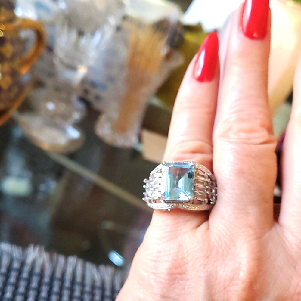 7,1ct Genuine Aquamarine Santa Maria 925 Silver Ring.